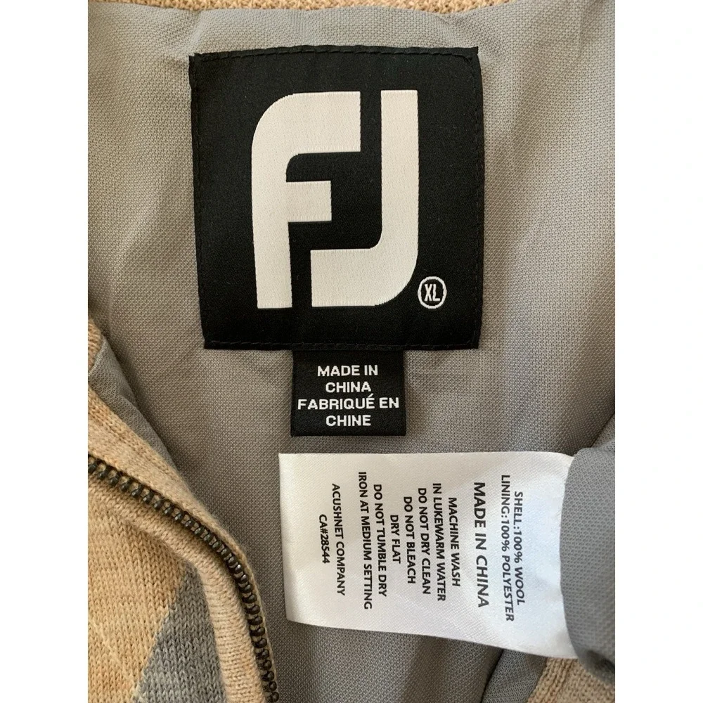 Footjoy Quarter Zip Golf Sweater Mens XXL Tan Beige Argyle 100% Wool Wind Logo